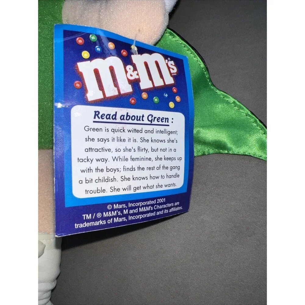 NWT 10” Nanco Green M&M’s Candy Super Hero Plush SATIN CAPE 2001